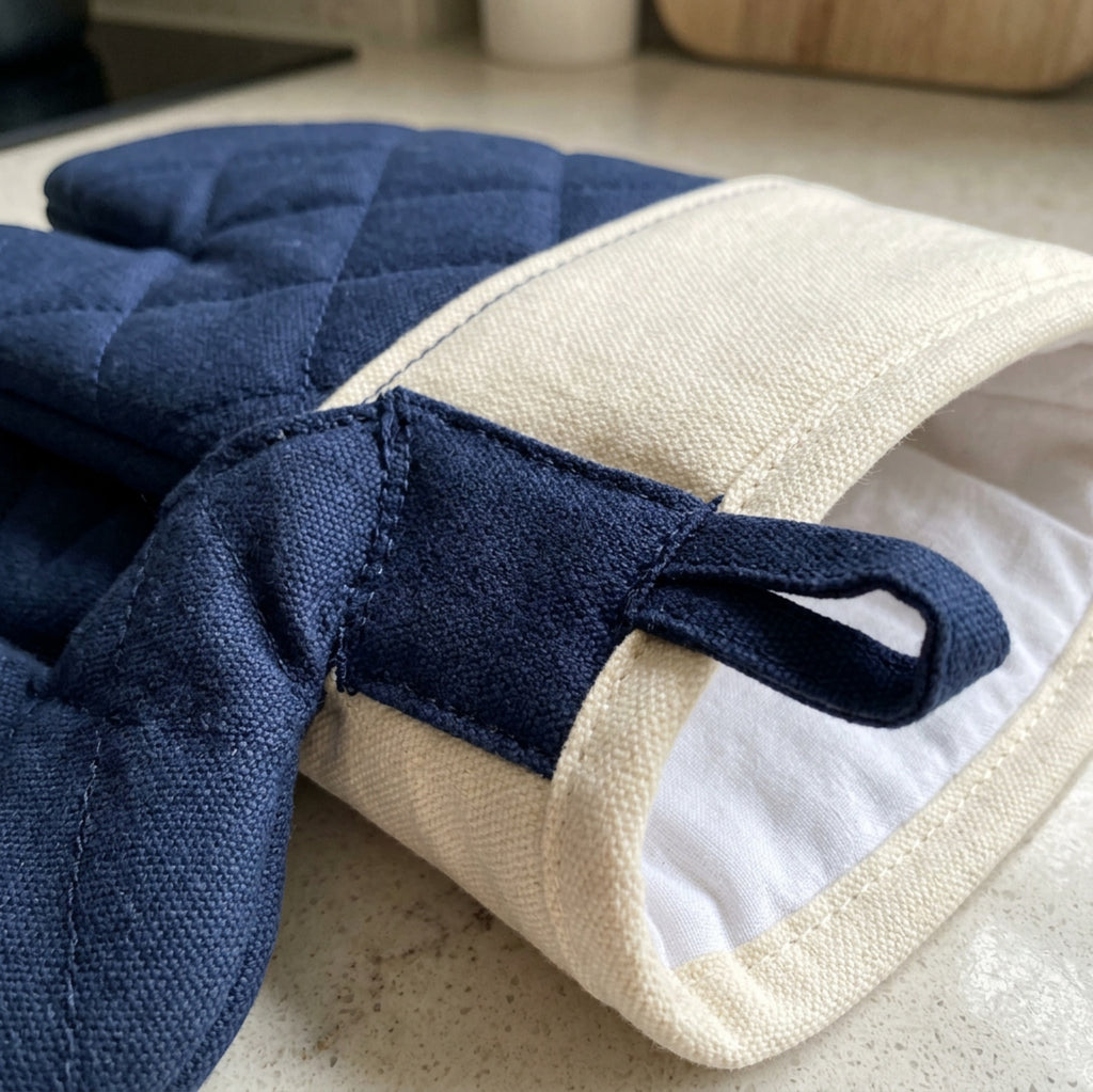 Baskliving Cuffhaven Oven Gloves 15 in Navy Canvas Pair - Detail view