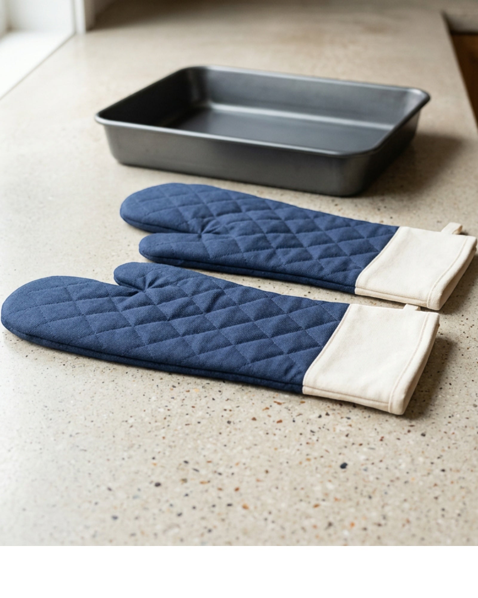 Baskliving Cuffhaven Oven Gloves 15 in Navy Canvas Pair - Lifestyle view