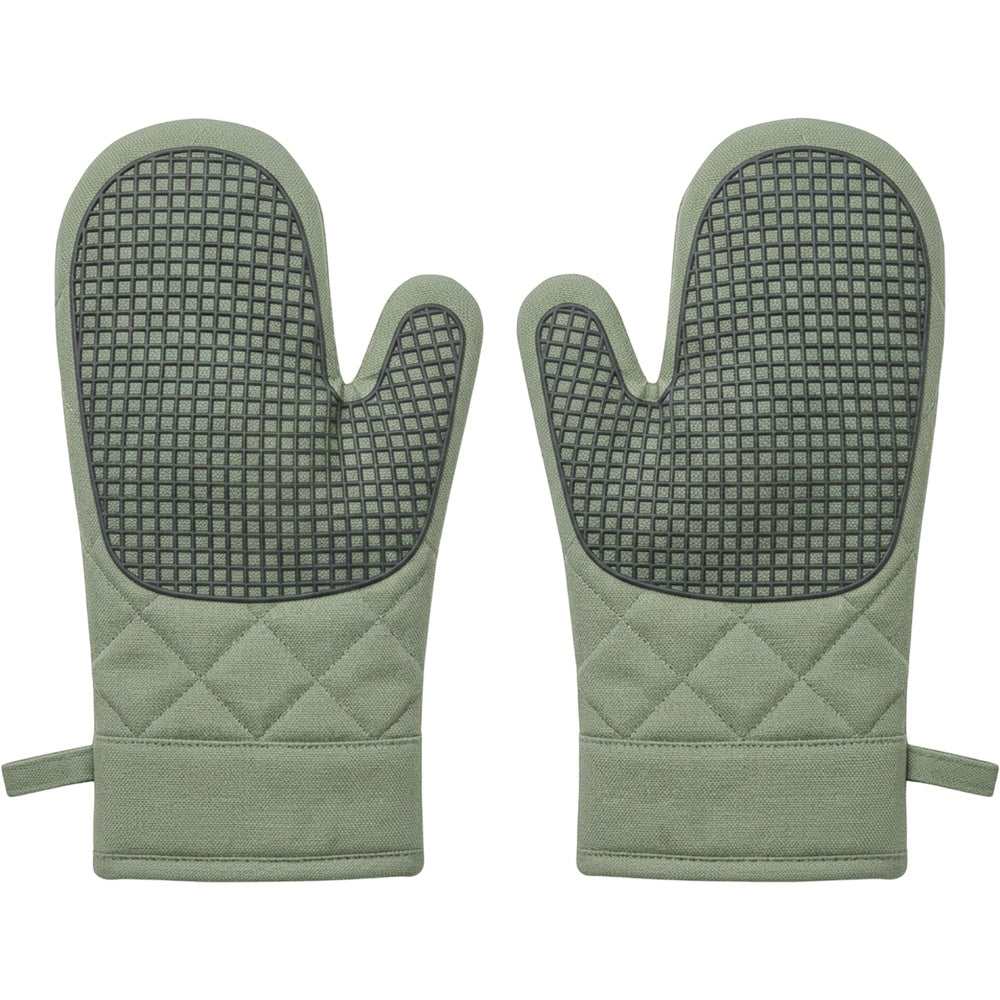 Baskliving Gridleaf Oven Mitts 12.5 in Sage Silicone Palm Pair - Product view