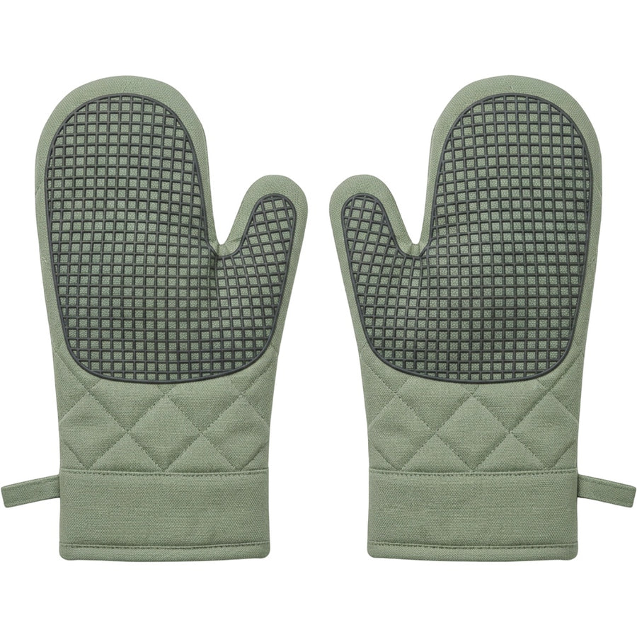 Baskliving Gridleaf Oven Mitts 12.5 in Sage Silicone Palm Pair