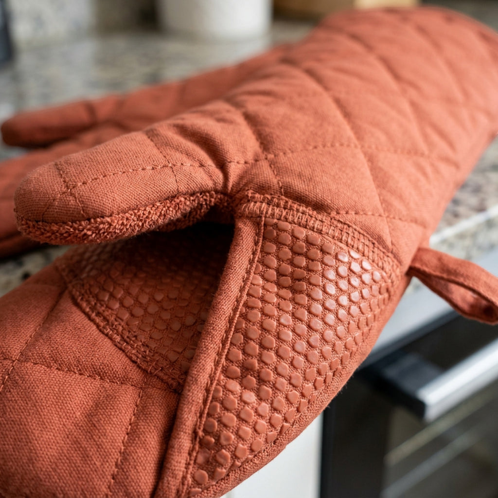 Baskliving Long Cuff Oven Gloves Cotton Terracotta Pair