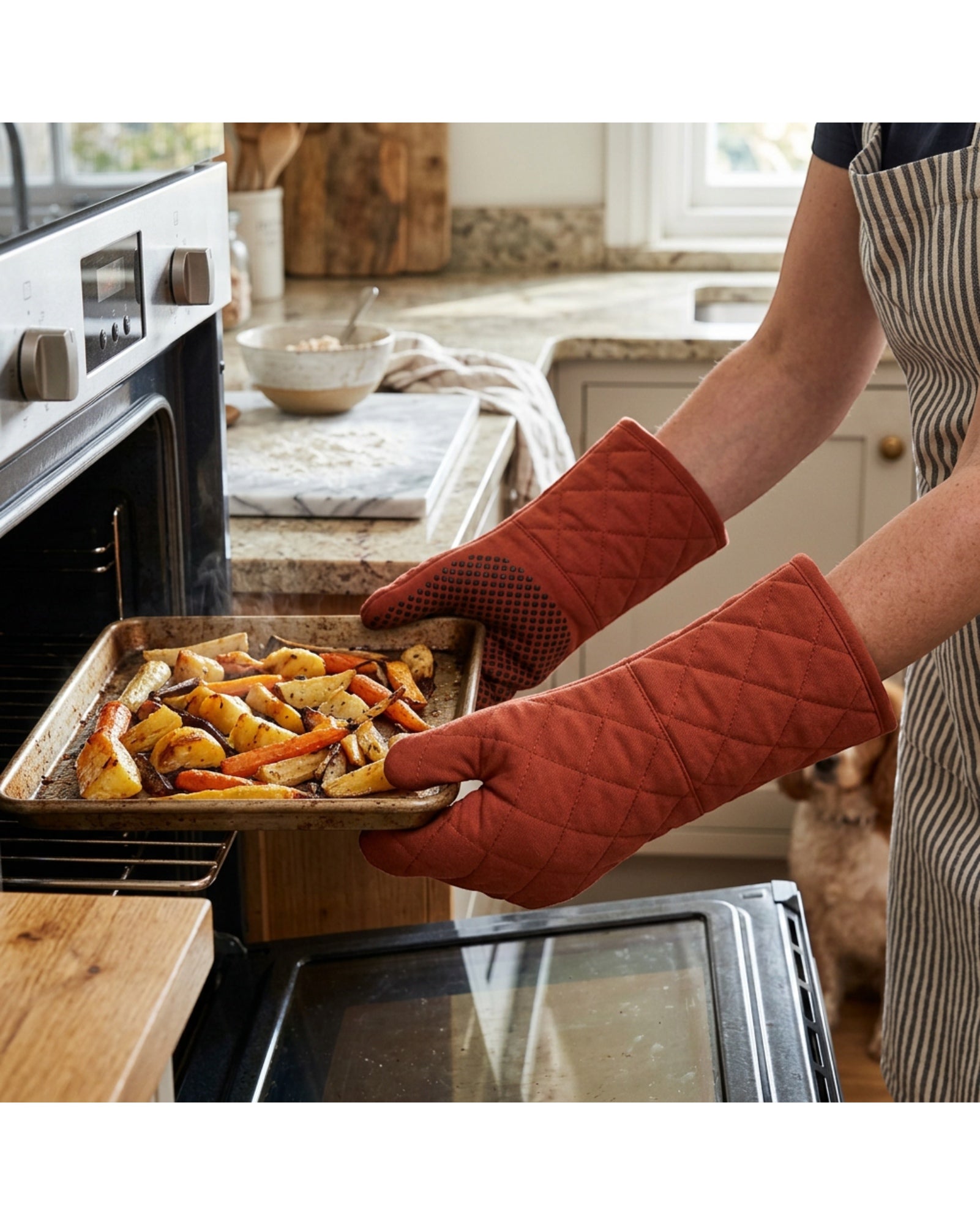 Baskliving Long Cuff Oven Gloves Cotton Terracotta Pair