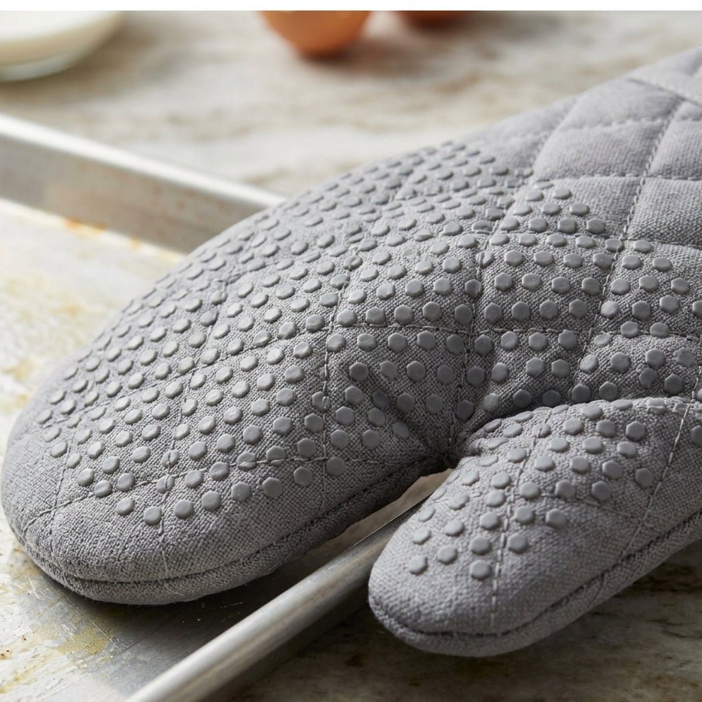 Baskliving Quilted Oven Mitts Silicone Grip Gray Pair