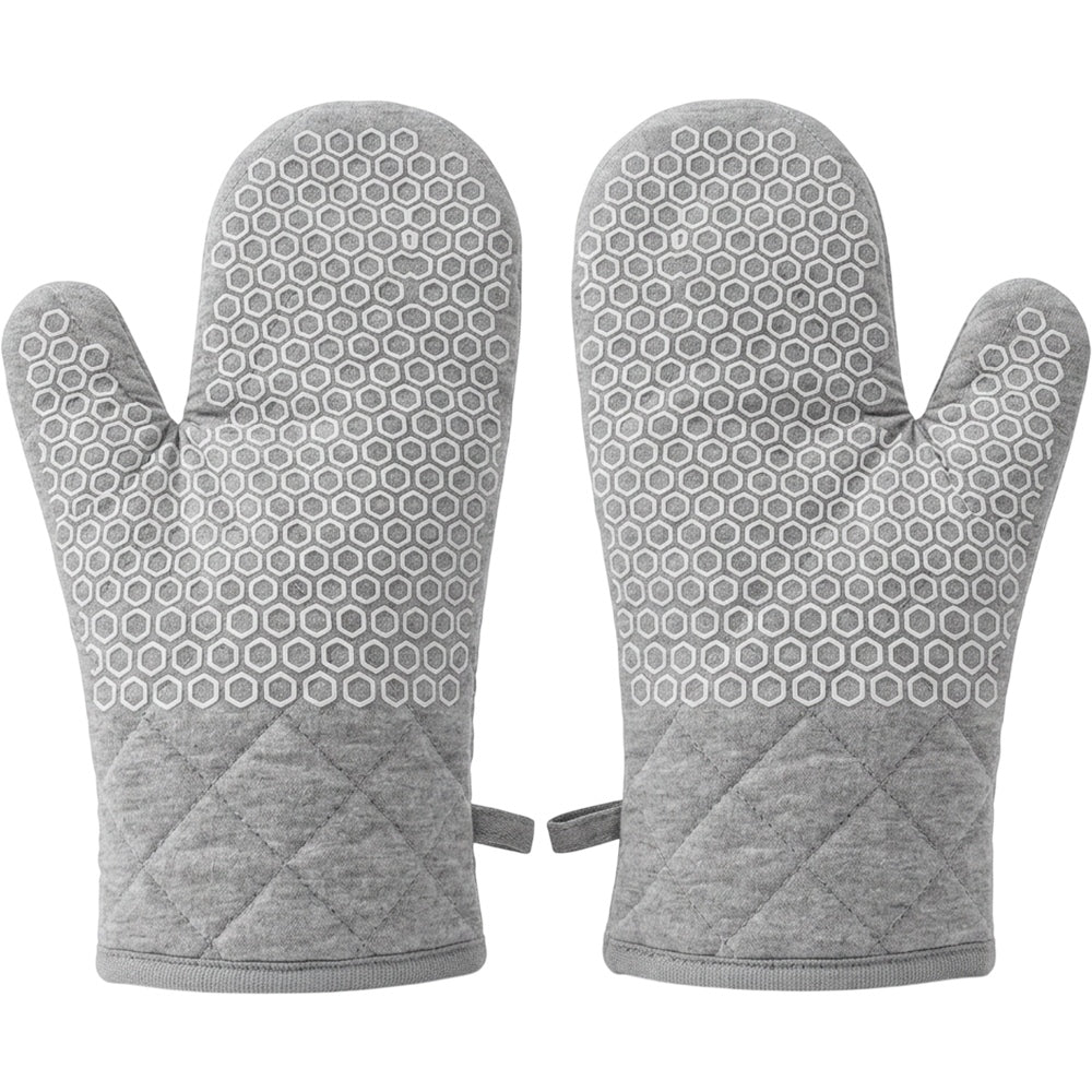Baskliving Quilted Oven Mitts Silicone Grip Gray Pair