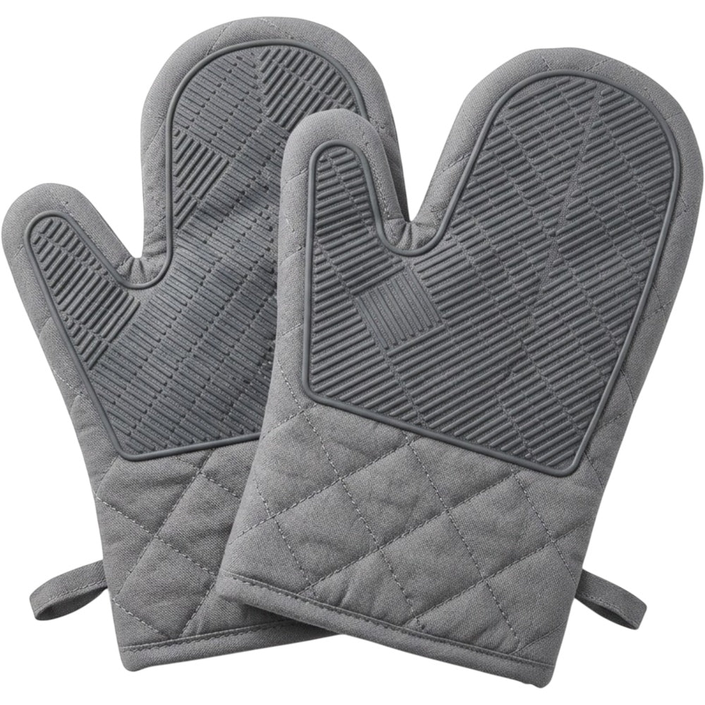 Baskliving Quilted Cotton Oven Mitts with Silicone Grip 2-Pack Gray