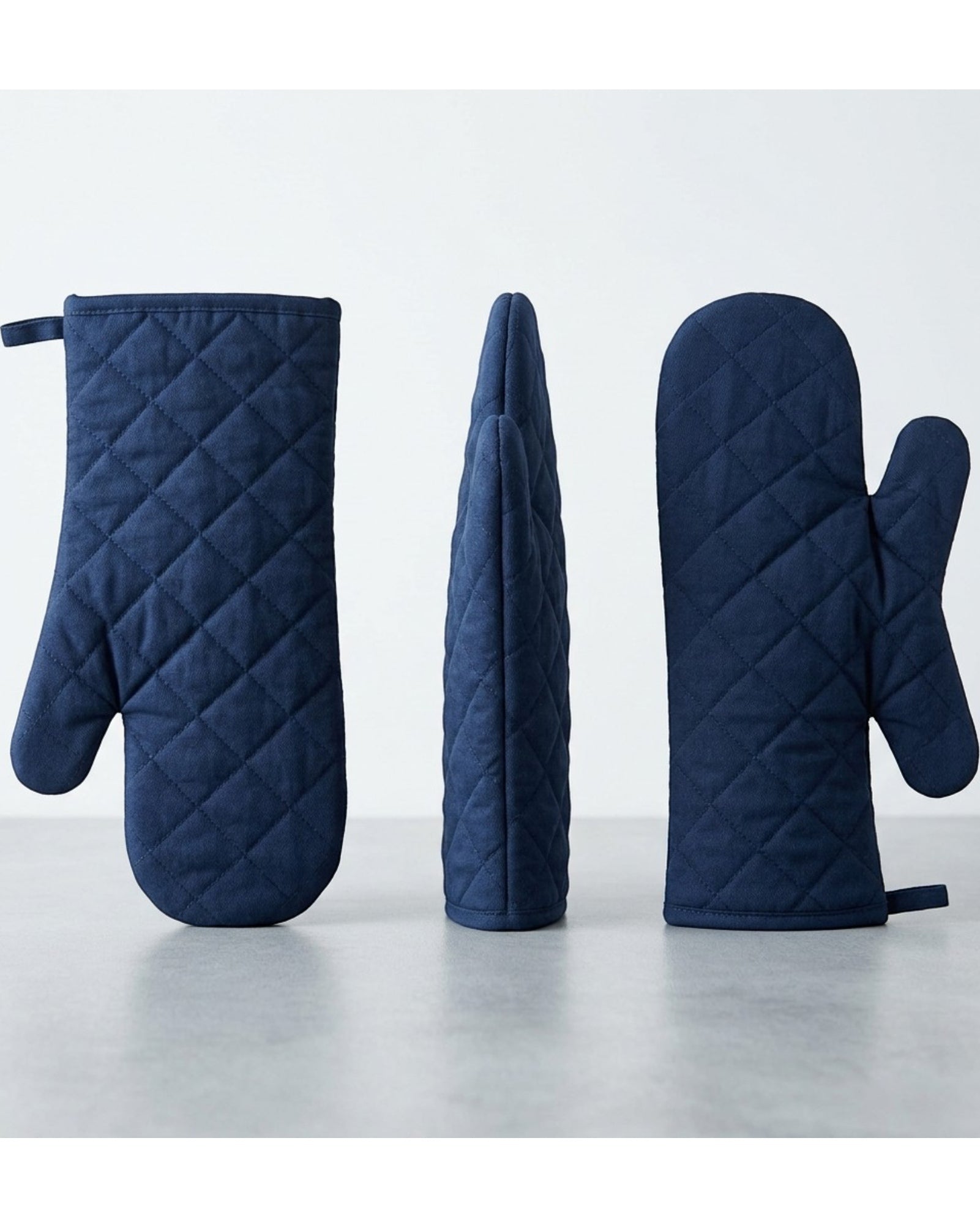 Baskliving Extra Long Oven Mitts Heat Resistant Cotton 15 in Navy