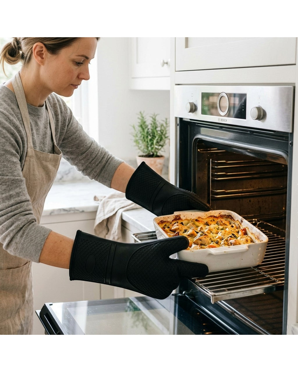 Baskliving Silicone Oven Gloves Waterproof Pair Black