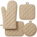 Baskliving Cotton Pot Holder and Oven Mitt Set 4-Piece Beige