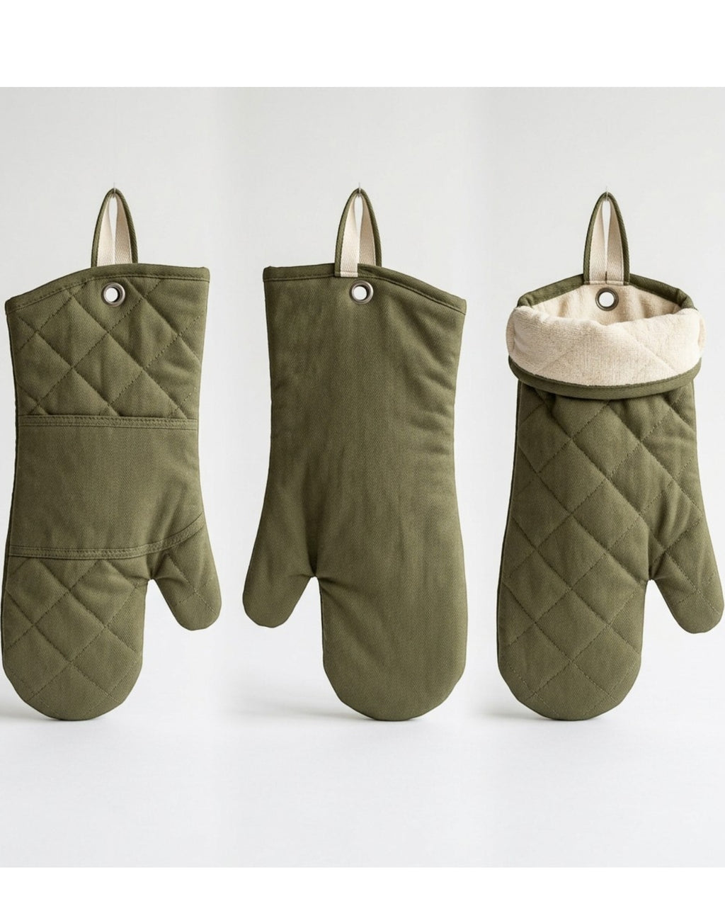 Baskliving Hanging Oven Mitts Cotton Lining 13 in Olive